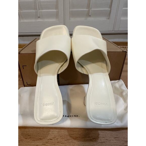 Vince Lulu Leather Mule Sandals Marble Cream Size 9.5 NWOB Timeless Chic Sleek - Picture 11 of 13
